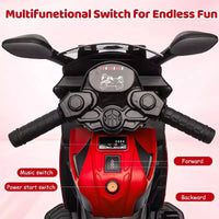 Moto électrique pour enfants, alimentée par batterie 6V, avec pneus sculptés, klaxon, musique, roulettes stabilisatrices