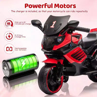 Moto électrique pour enfants, alimentée par batterie 6V, avec pneus sculptés, klaxon, musique, roulettes stabilisatrices