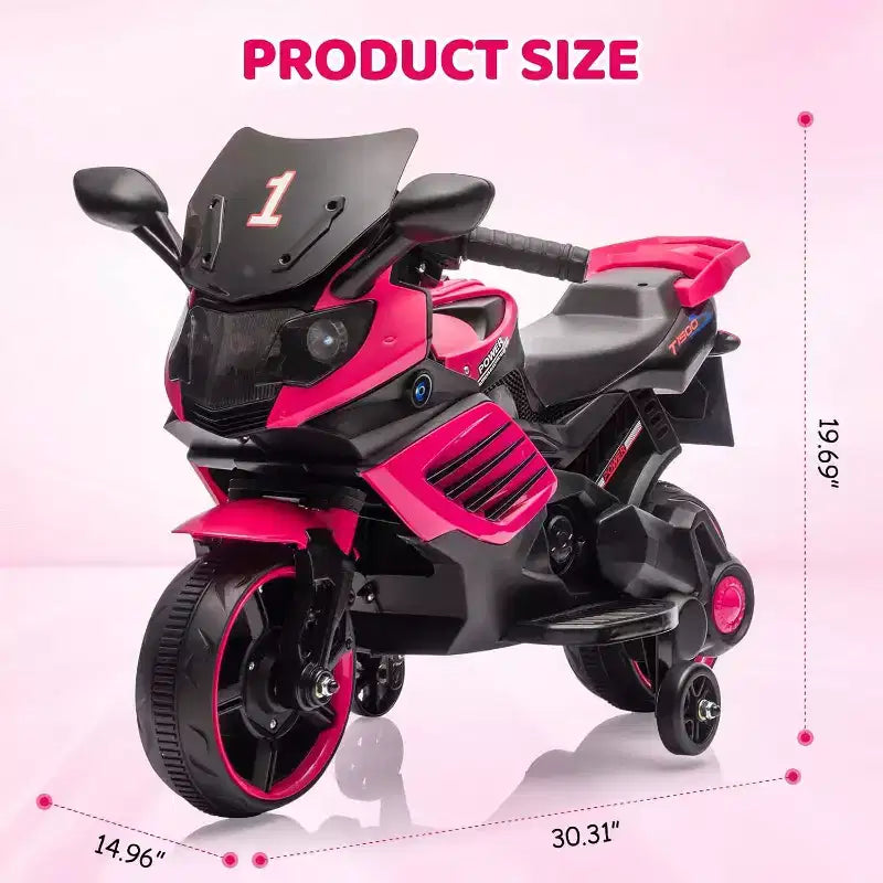 Moto électrique pour enfants, alimentée par batterie 6V, avec pneus sculptés, klaxon, musique, roulettes stabilisatrices