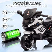 Moto électrique pour enfants, alimentée par batterie 6V, avec pneus sculptés, klaxon, musique, roulettes stabilisatrices