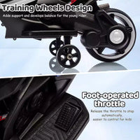 Moto électrique pour enfants, alimentée par batterie 6V, avec pneus sculptés, klaxon, musique, roulettes stabilisatrices