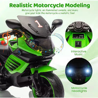 Moto électrique pour enfants, alimentée par batterie 6V, avec pneus sculptés, klaxon, musique, roulettes stabilisatrices