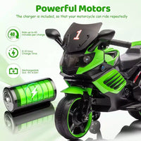 Moto électrique pour enfants, alimentée par batterie 6V, avec pneus sculptés, klaxon, musique, roulettes stabilisatrices