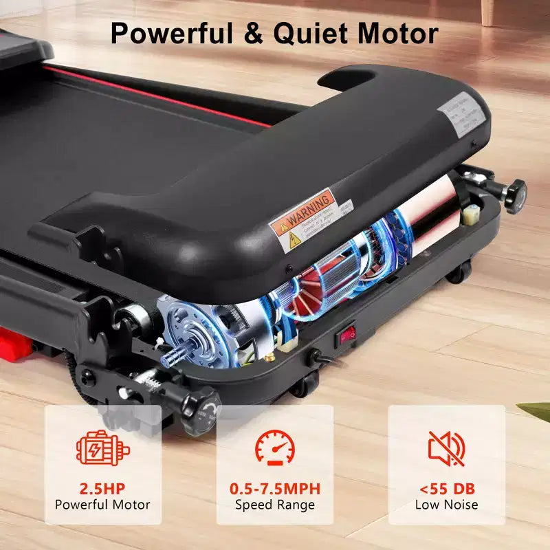 Tapis de course pliable pour la maison, moteur silencieux 2,5 CV, inclinaison, capteur de fréquence cardiaque, chargement USB, haut-parleur Bluetooth, 6 amortisseurs, capacité de 136 kg