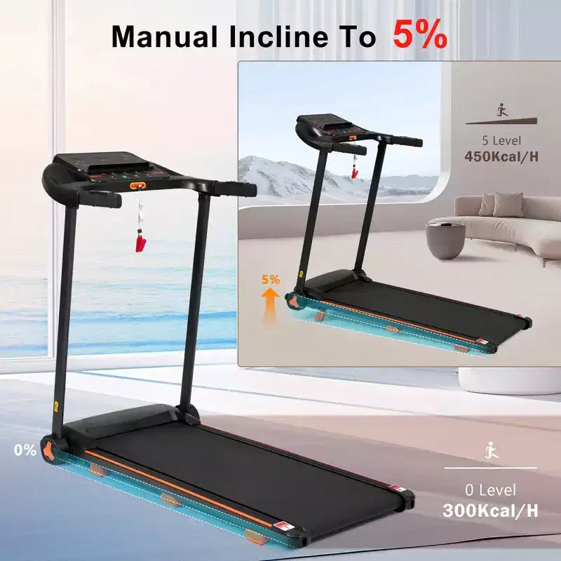 Tapis de course pliable pour la maison, moteur silencieux 2,5 CV, inclinaison, capteur de fréquence cardiaque, chargement USB, haut-parleur Bluetooth, 6 amortisseurs, capacité de 136 kg