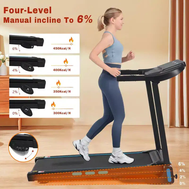 Tapis roulant pliable 3,5 CV pour la maison avec inclinaison, 16 km/h, capacité de 159 kg, capteurs de fréquence cardiaque, chargement USB-C et USB, haut-parleur Bluetooth