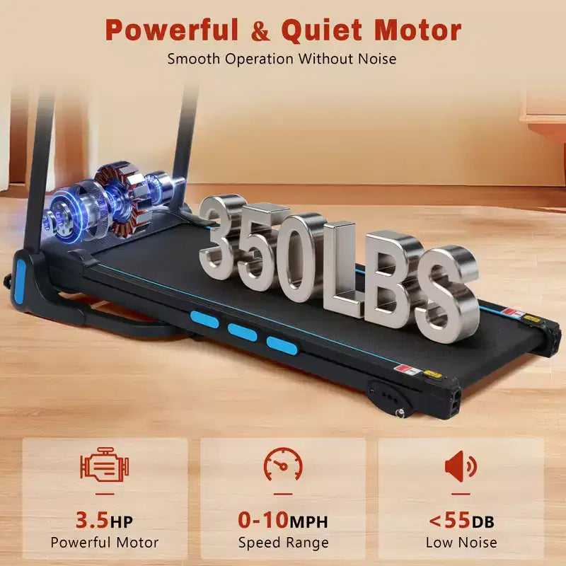 Tapis roulant pliable 3,5 CV pour la maison avec inclinaison, 16 km/h, capacité de 159 kg, capteurs de fréquence cardiaque, chargement USB-C et USB, haut-parleur Bluetooth