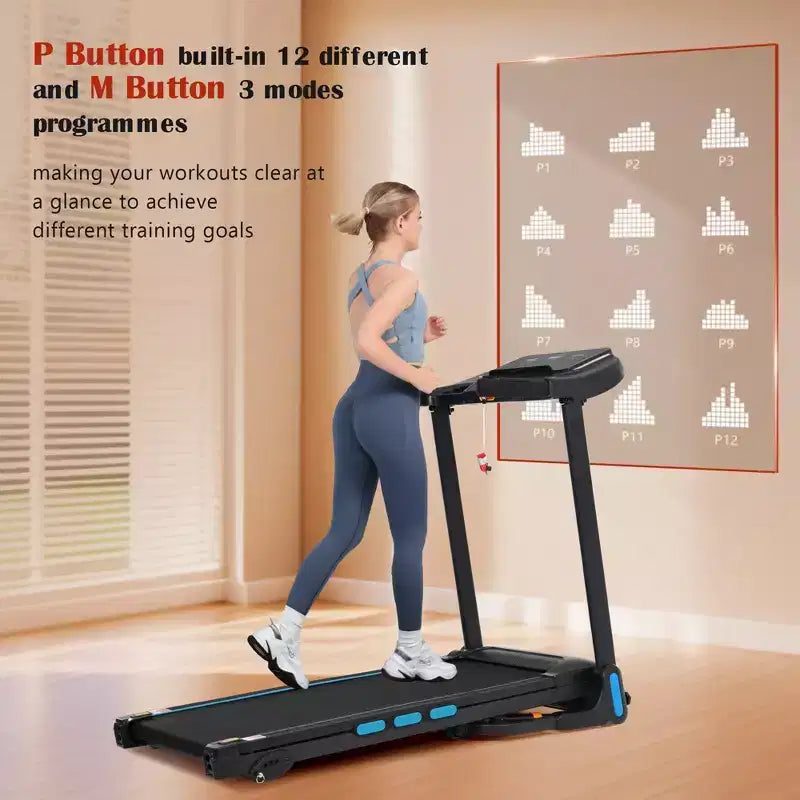 Tapis roulant pliable 3,5 CV pour la maison avec inclinaison, 16 km/h, capacité de 159 kg, capteurs de fréquence cardiaque, chargement USB-C et USB, haut-parleur Bluetooth