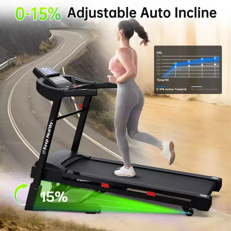Tapis de course électrique pliable 3,5 CV pour la maison avec inclinaison automatique, absorption des chocs, capteur de pouls, haut-parleur Bluetooth et application FITSHOW