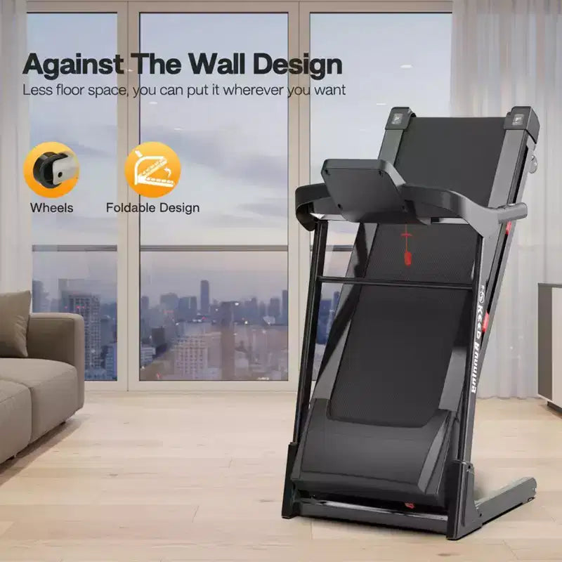 Tapis de course électrique pliable 3,5 CV pour la maison avec inclinaison automatique, absorption des chocs, capteur de pouls, haut-parleur Bluetooth et application FITSHOW