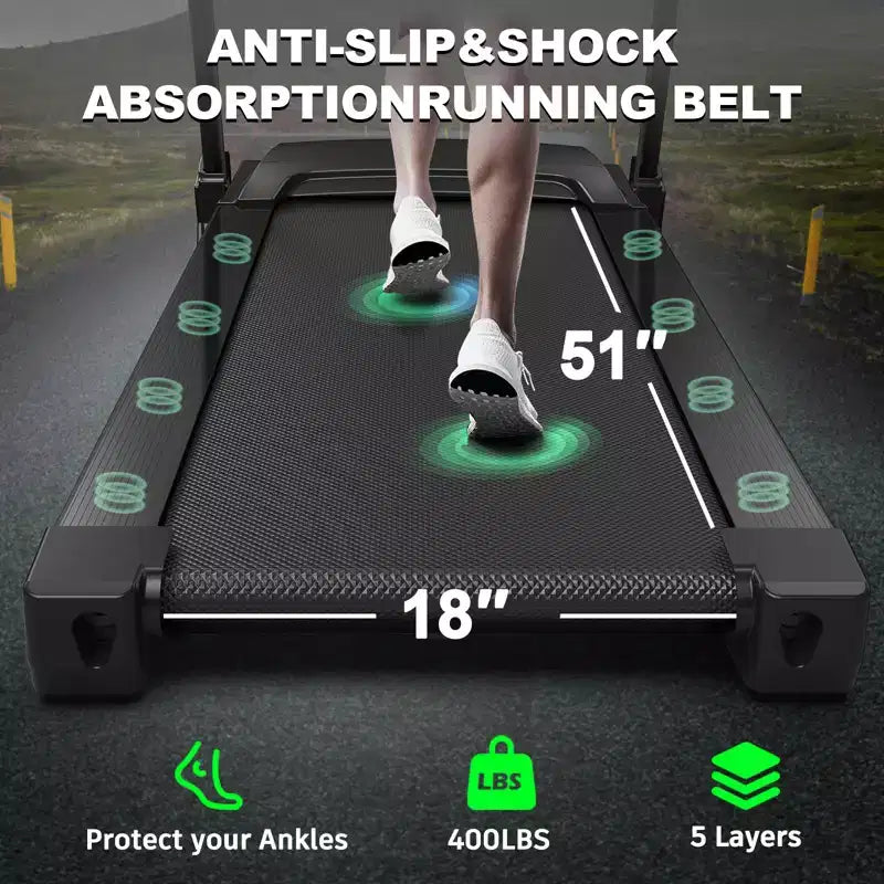 Tapis de course électrique pliable 3,5 CV pour la maison avec inclinaison automatique, absorption des chocs, capteur de pouls, haut-parleur Bluetooth et application FITSHOW