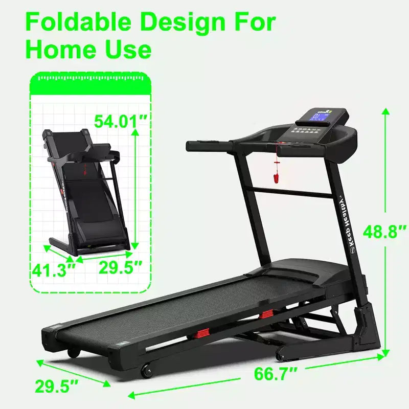 Tapis de course électrique pliable 3,5 CV pour la maison avec inclinaison automatique, absorption des chocs, capteur de pouls, haut-parleur Bluetooth et application FITSHOW