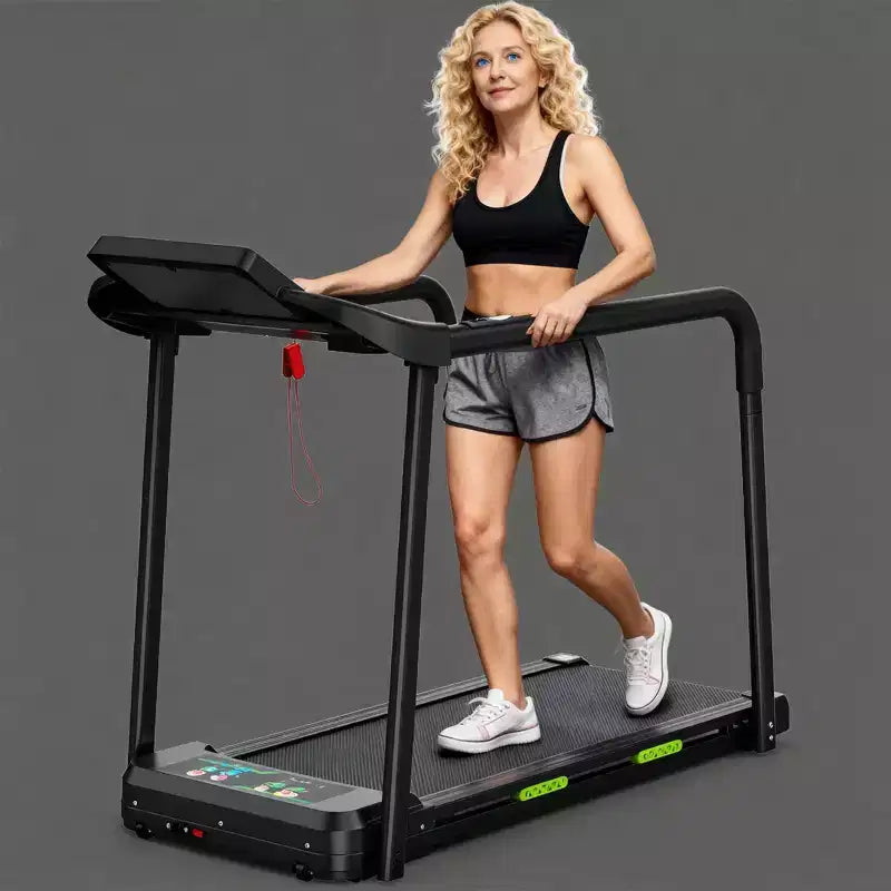 Tapis de marche tapis de course pliant pour seniors, design sûr et stable avec longue main courante, grand écran LED, capacité de poids 300Lbs
