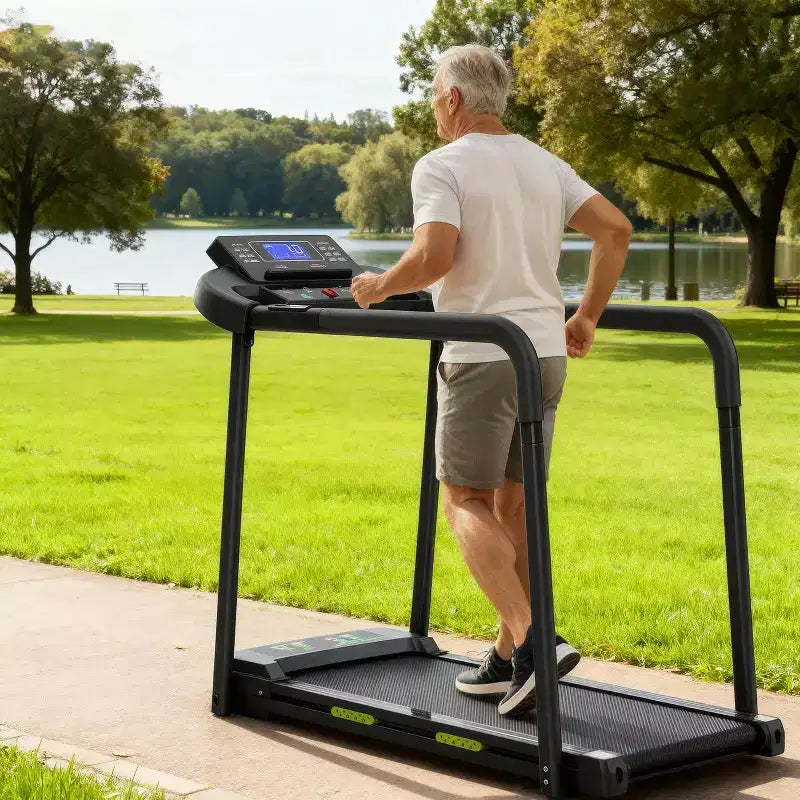 Tapis de marche tapis de course pliant pour seniors, design sûr et stable avec longue main courante, grand écran LED, capacité de poids 300Lbs