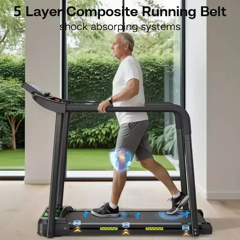 Tapis de marche tapis de course pliant pour seniors, design sûr et stable avec longue main courante, grand écran LED, capacité de poids 300Lbs
