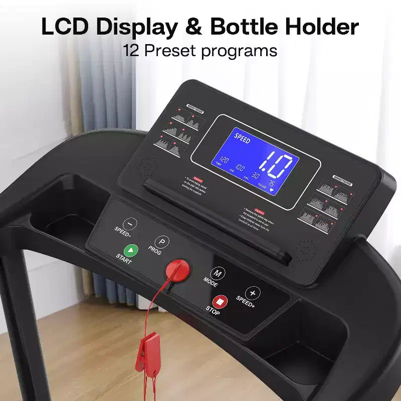 Tapis de marche tapis de course pliant pour seniors, design sûr et stable avec longue main courante, grand écran LED, capacité de poids 300Lbs