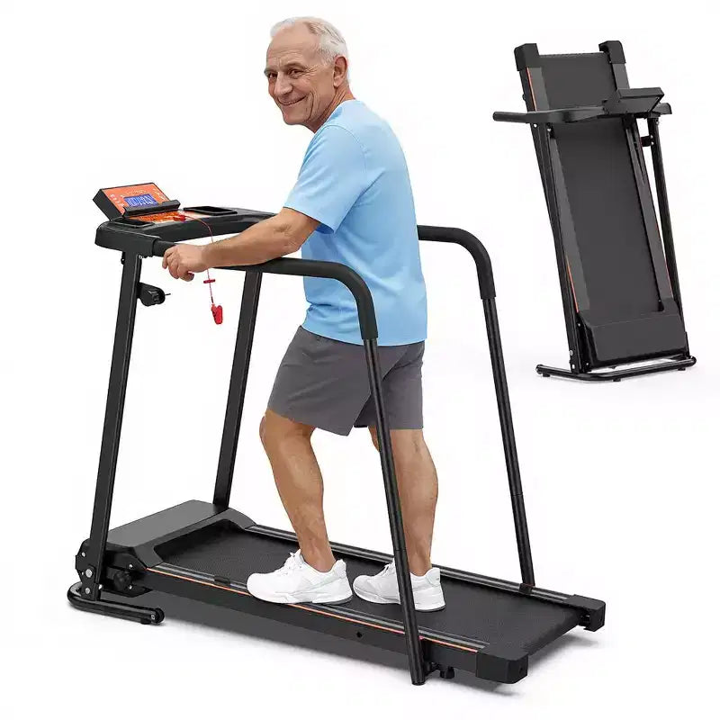 Tapis de marche pliable pour seniors avec rampes étendues, option de contrôle par APP, design portable, capacité 300LBS