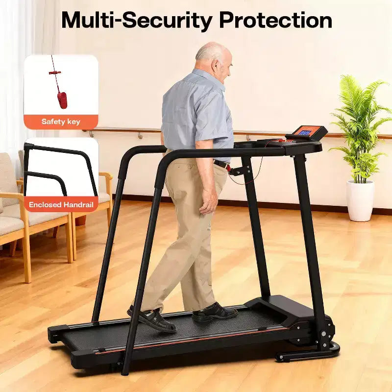 Tapis de marche pliable pour seniors avec rampes étendues, option de contrôle par APP, design portable, capacité 300LBS