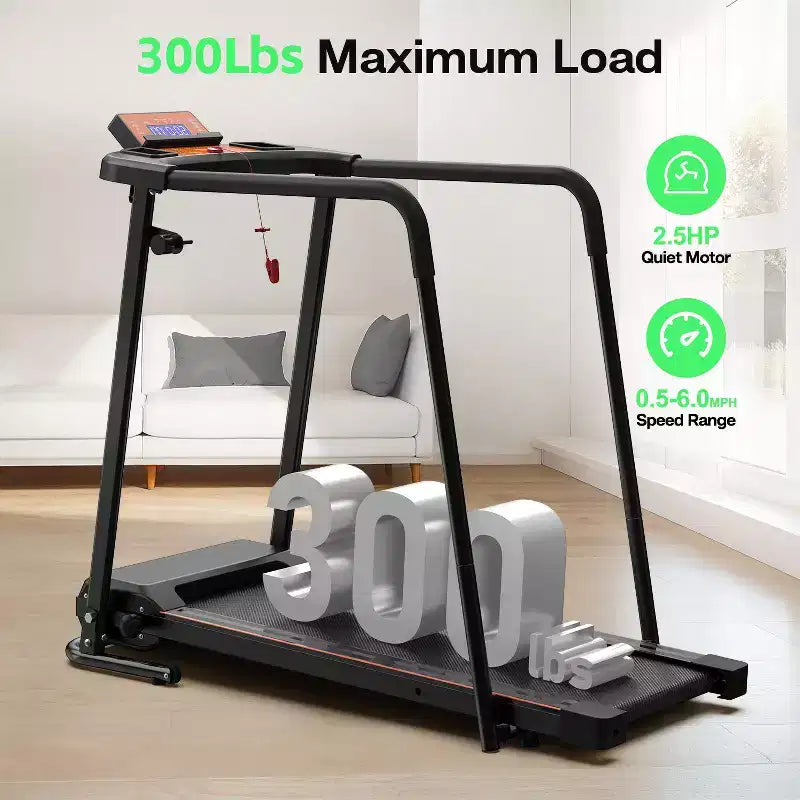 Tapis de marche pliable pour seniors avec rampes étendues, option de contrôle par APP, design portable, capacité 300LBS
