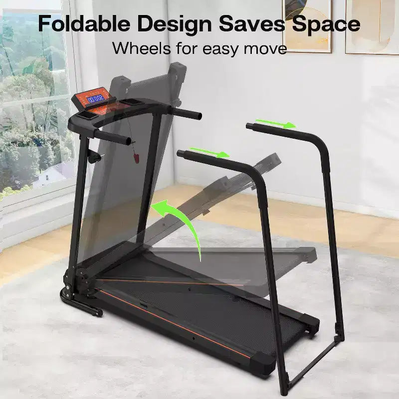 Tapis de marche pliable pour seniors avec rampes étendues, option de contrôle par APP, design portable, capacité 300LBS