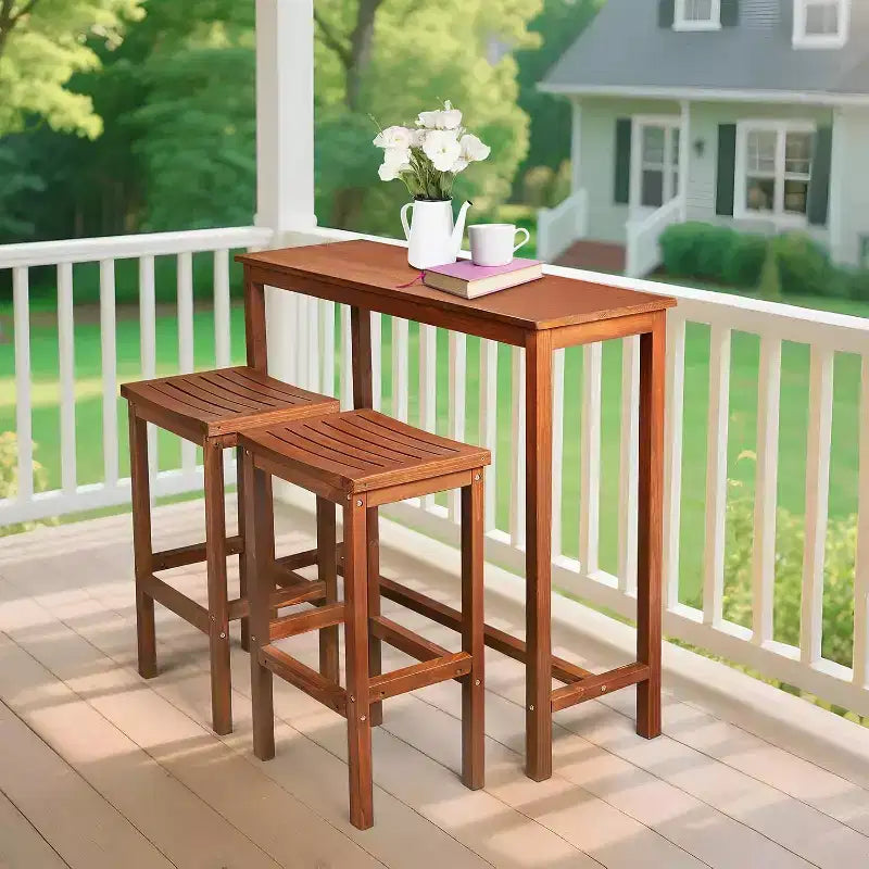 VINGLI Ensemble Table de Bar et 2 Chaises en Bois de Sapin 3 Pièces, Table Haute de Bar avec 2 Tabourets de Bar, Ensemble Bistro de Patio pour Jardin Balcon Cour Arrière