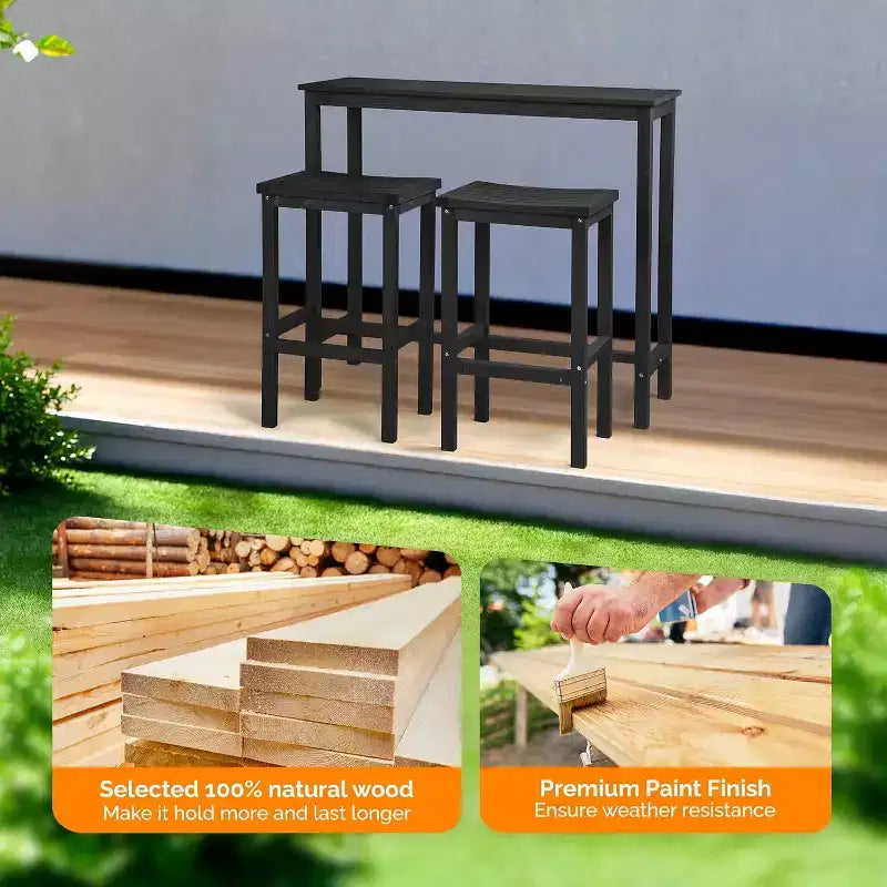 VINGLI Ensemble Table de Bar et 2 Chaises en Bois de Sapin 3 Pièces, Table Haute de Bar avec 2 Tabourets de Bar, Ensemble Bistro de Patio pour Jardin Balcon Cour Arrière