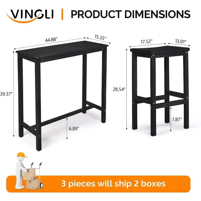 VINGLI Ensemble Table de Bar et 2 Chaises en Bois de Sapin 3 Pièces, Table Haute de Bar avec 2 Tabourets de Bar, Ensemble Bistro de Patio pour Jardin Balcon Cour Arrière