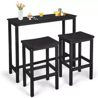 VINGLI 3-Piece Fir Wood Outdoor Bar Table and Chairs Set, Outdoor Bar Height Table with 2 Bar Stools Patio Bistro Set for Garden Balcony Backyard