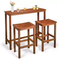 VINGLI Ensemble Table de Bar et 2 Chaises en Bois de Sapin 3 Pièces, Table Haute de Bar avec 2 Tabourets de Bar, Ensemble Bistro de Patio pour Jardin Balcon Cour Arrière