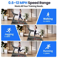 Tapis de course pliable 5 CV pour la maison avec inclinaison automatique de 15 %, capacité de 180 kg, tapis de course portable 16 km/h, 64+7 programmes, entraînement personnalisé avec application