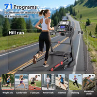 Tapis de course pliable 5 CV pour la maison avec inclinaison automatique de 15 %, capacité de 180 kg, tapis de course portable 16 km/h, 64+7 programmes, entraînement personnalisé avec application