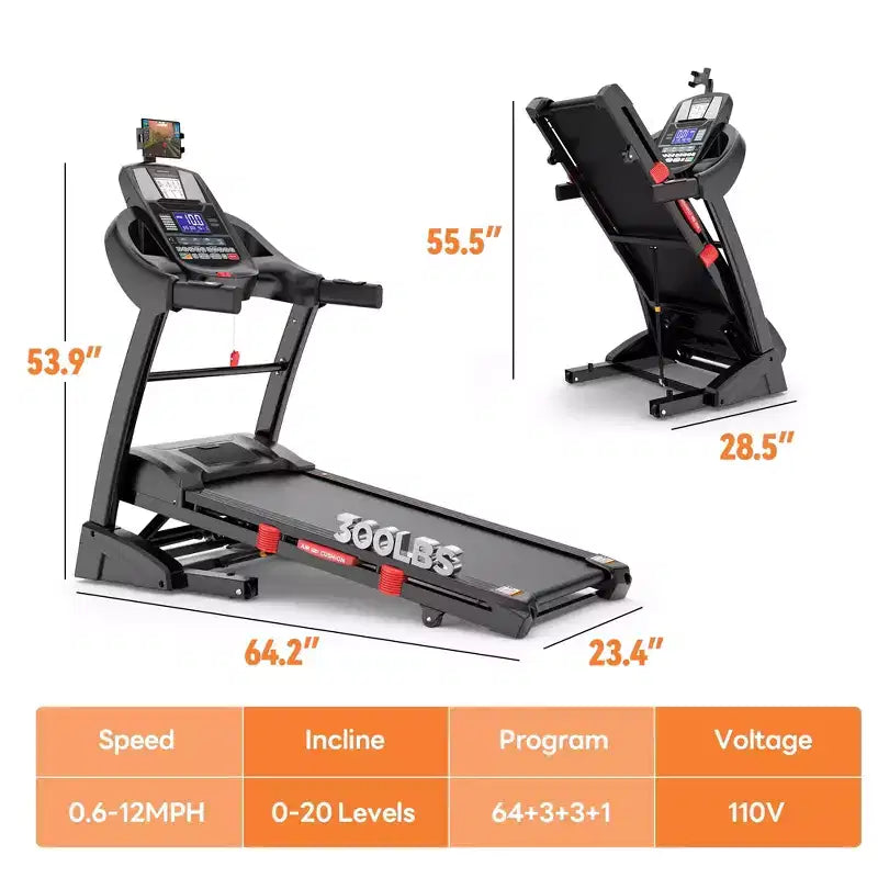Tapis roulant pliable 5,1 CV pour la maison avec inclinaison automatique de 20 %, capacité de 136-181 kg, support iPad réglable, vitesse de 19 km/h, 71 programmes, sangles de genou offertes