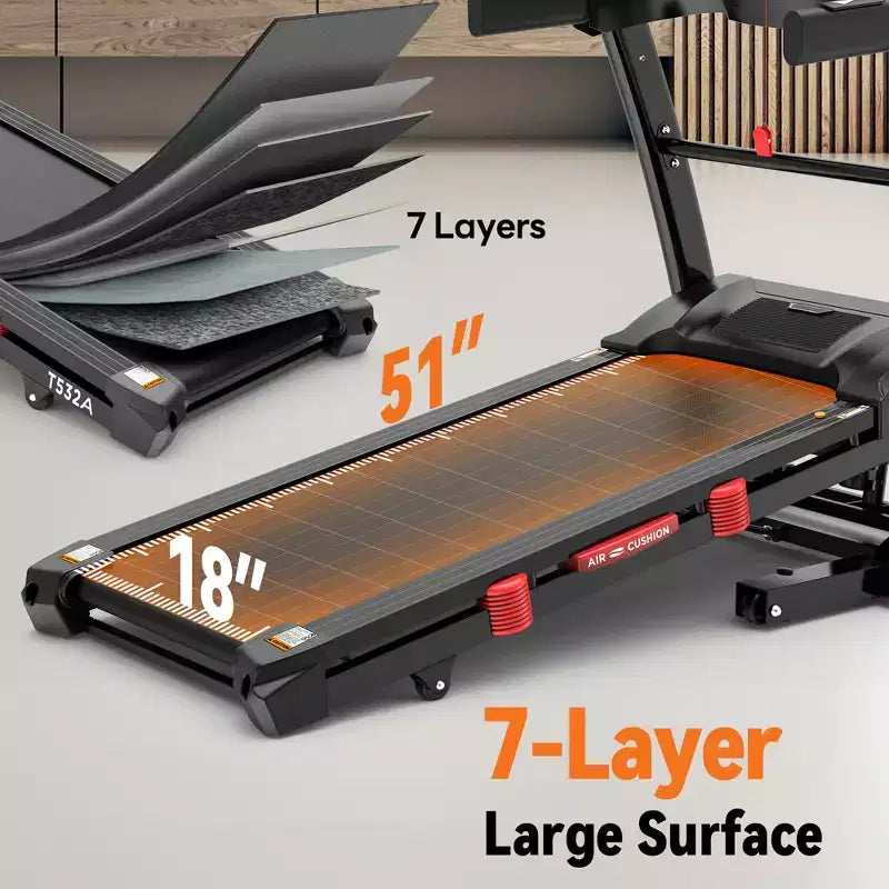 Tapis roulant pliable 5,1 CV pour la maison avec inclinaison automatique de 20 %, capacité de 136-181 kg, support iPad réglable, vitesse de 19 km/h, 71 programmes, sangles de genou offertes