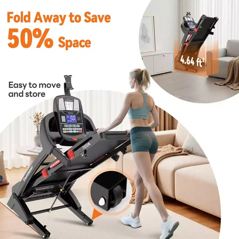 Tapis roulant pliable 5,1 CV pour la maison avec inclinaison automatique de 20 %, capacité de 136-181 kg, support iPad réglable, vitesse de 19 km/h, 71 programmes, sangles de genou offertes