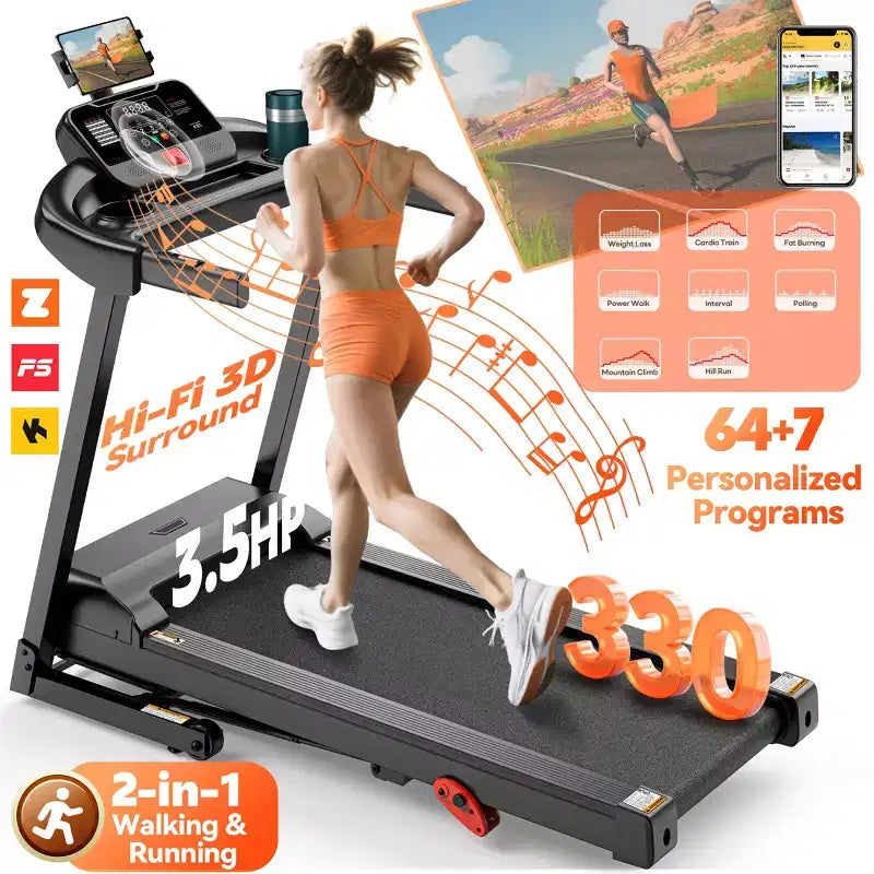 Tapis de course pliable avec inclinaison, Tapis roulant 3,5 CV pour la maison avec capacité de 150 kg, 71 programmes