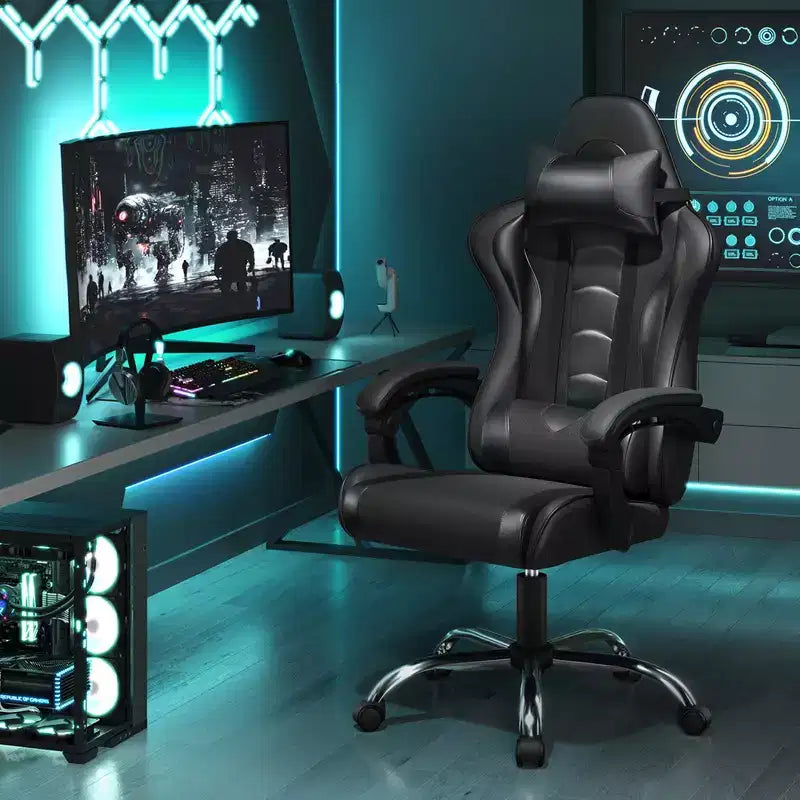 Chaise de jeu ergonomique Yaheetech en cuir PU, chaise de bureau exécutive avec accoudoirs rembourrés