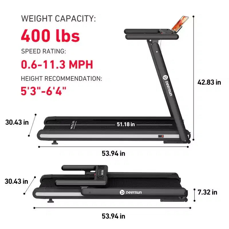 DeerRun X20 Tapis de course avec inclinaison automatique 15%, surface de course complète, capacité 400 lbs