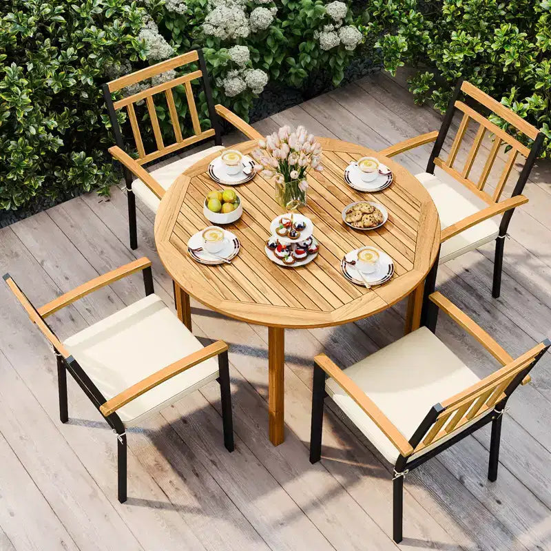 Costway Ensemble repas d'extérieur 5 pièces en bois d'acacia avec coussins pour porche, balcon, jardin