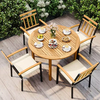 Costway Ensemble repas d'extérieur 5 pièces en bois d'acacia avec coussins pour porche, balcon, jardin