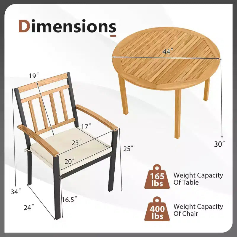 Costway Ensemble repas d'extérieur 5 pièces en bois d'acacia avec coussins pour porche, balcon, jardin