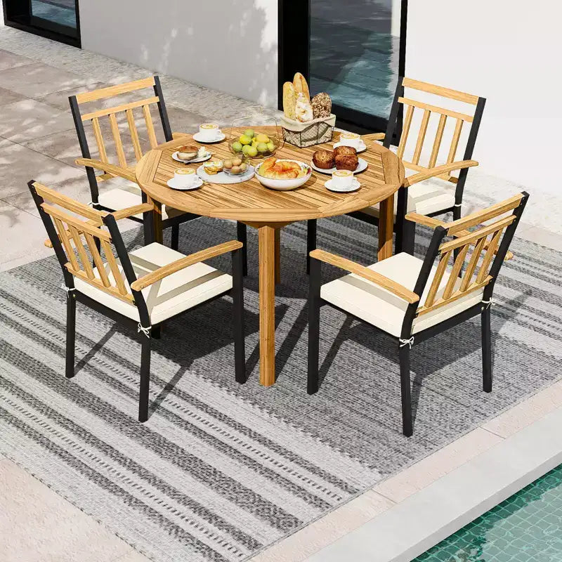Costway Ensemble repas d'extérieur 5 pièces en bois d'acacia avec coussins pour porche, balcon, jardin
