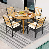 Costway Ensemble repas d'extérieur 5 pièces en bois d'acacia avec coussins pour porche, balcon, jardin