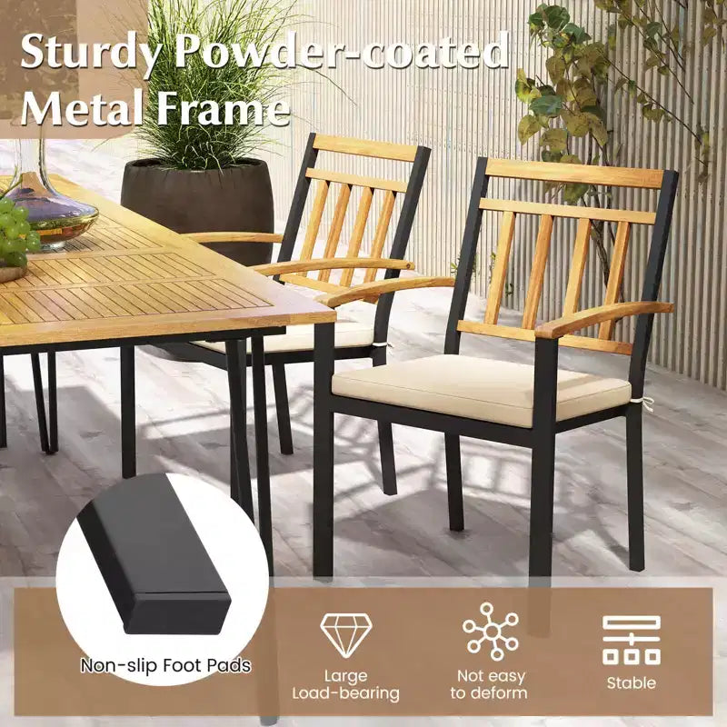Costway Ensemble repas d'extérieur 5 pièces en bois d'acacia avec coussins pour porche, balcon, jardin