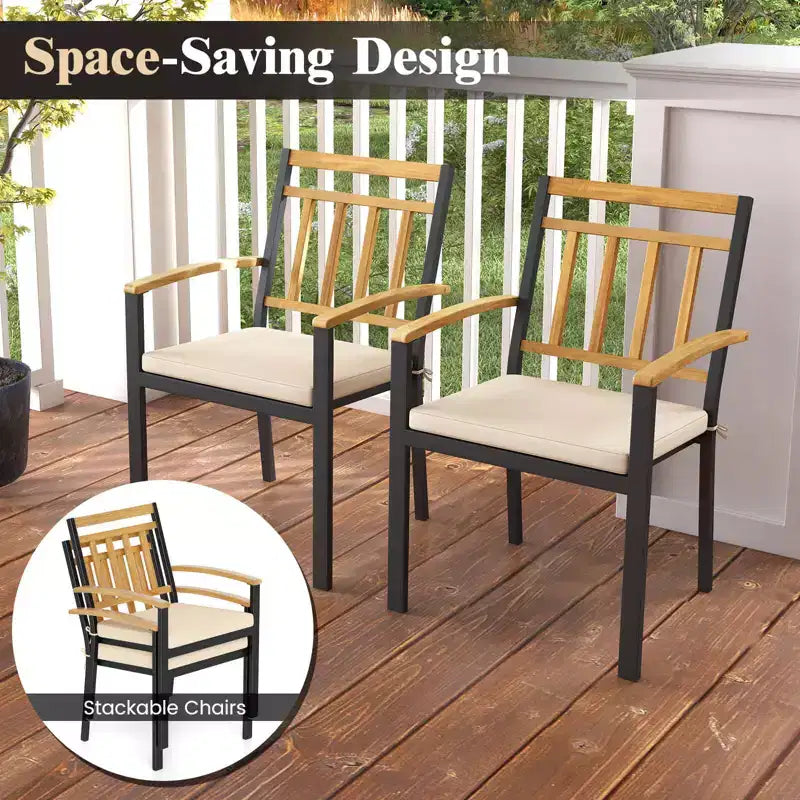 Costway Ensemble repas d'extérieur 5 pièces en bois d'acacia avec coussins pour porche, balcon, jardin