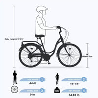 NAYSAYE Vélo de plage Cruiser 24 pouces pour femme, vélo de ville 7 vitesses avec double frein en V, vélo de ville pour adulte femme, homme