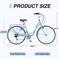 NAYSAYE Vélo de plage Cruiser 24 pouces pour femme, vélo de ville 7 vitesses avec double frein en V, vélo de ville pour adulte femme, homme