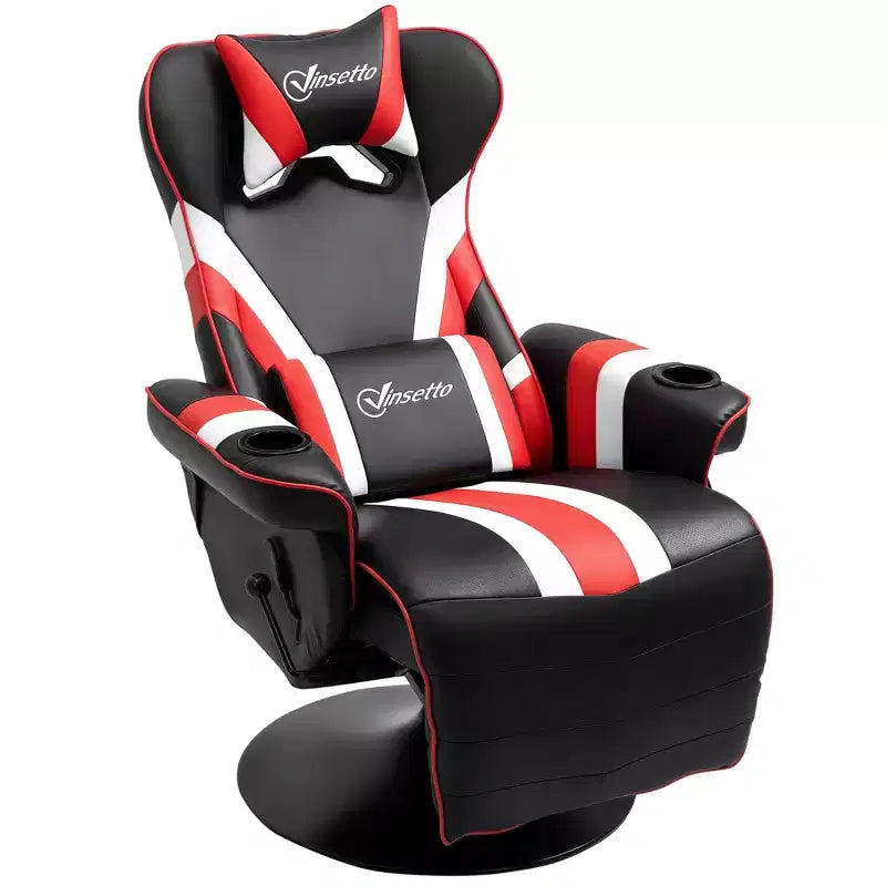 Chaise gaming style racing, fauteuil inclinable avec soutien lombaire, repose-pieds et porte-gobelet / blanc / rouge