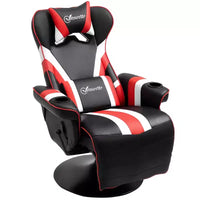 Chaise gaming style racing, fauteuil inclinable avec soutien lombaire, repose-pieds et porte-gobelet / blanc / rouge