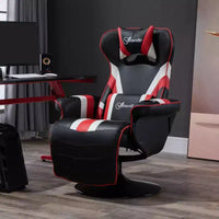 Chaise gaming style racing, fauteuil inclinable avec soutien lombaire, repose-pieds et porte-gobelet / blanc / rouge