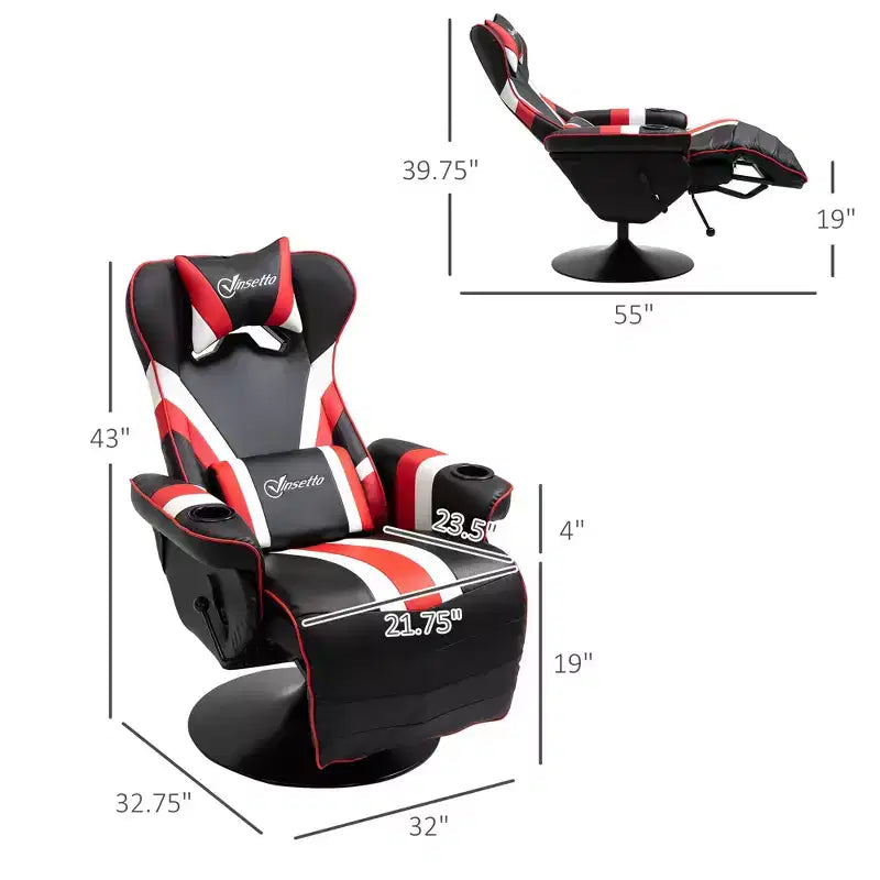 Chaise gaming style racing, fauteuil inclinable avec soutien lombaire, repose-pieds et porte-gobelet / blanc / rouge